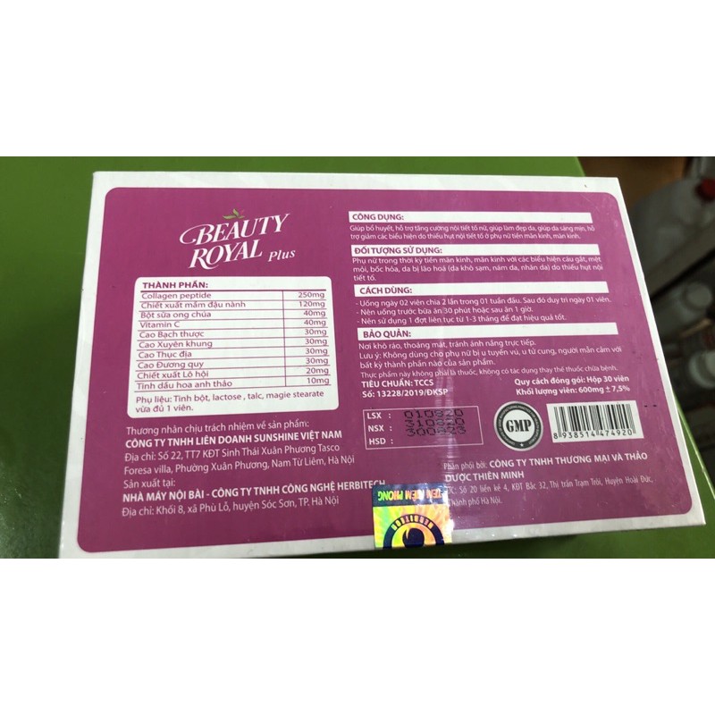 Viên uống BEATY ROYAL hộp 30 viên giúp tăng cường nội tiết tố- giú đẹp da, mờ nám ,tàn nhang