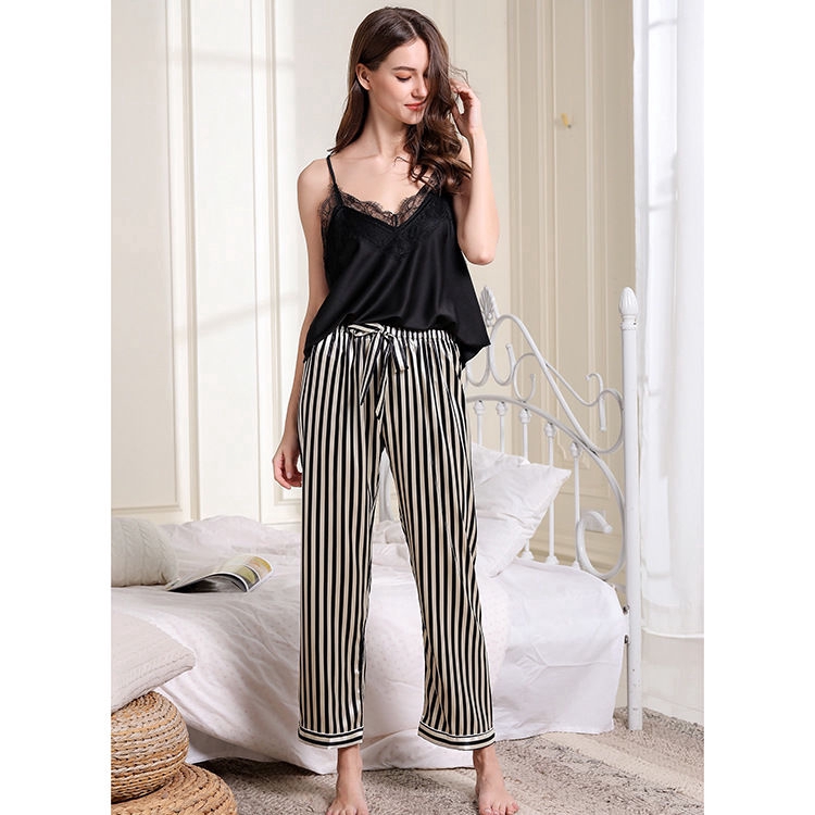 Bộ quần áo ngủ cổ chữ V phối ren thời trang dành cho nữ