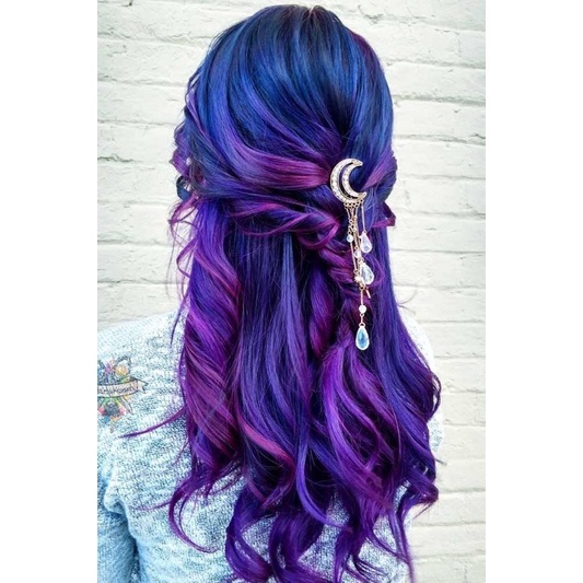 Thuốc Nhuộm Tóc Nâu Tím Ánh Xanh Lên Màu Đẹp Medium Blonde Violet Blue Hair Dye Cream 7/28