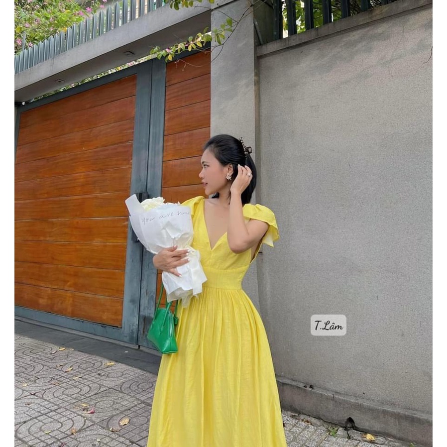 [Maxi] Đầm maxi đi biển vàng trắng cánh tiên