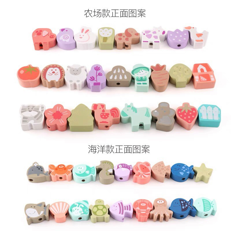 Đồ chơi ghép hình gỗ 68 chi tiết, bộ hình xâu chuỗi số và chữ giáo dục sớm cho trẻ