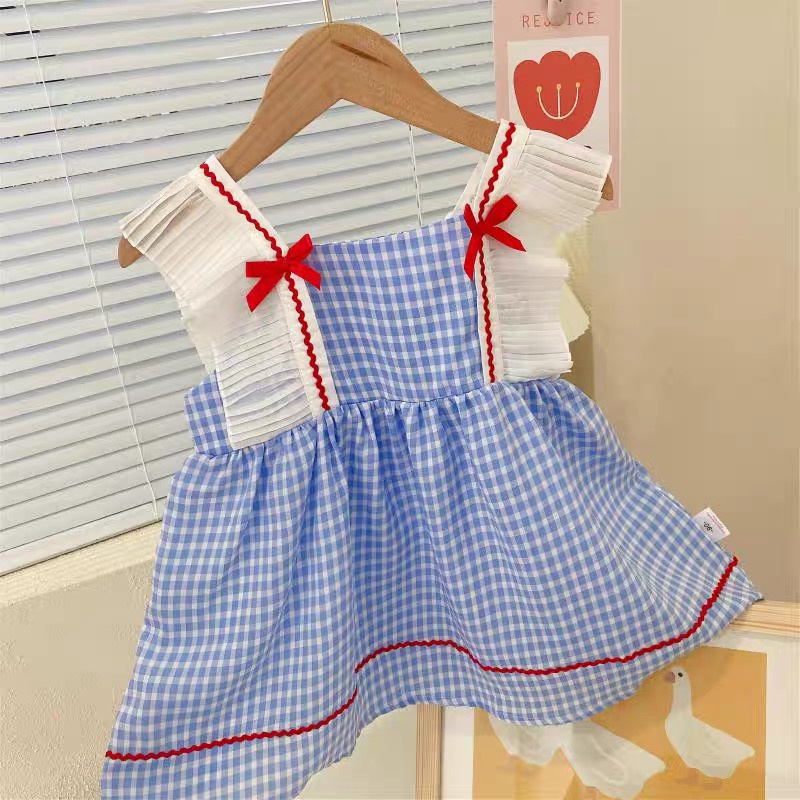 Đầm Kẻ Ca Rô Thắt Nơ Xinh Xắn Cho Bé 1-4 Tuổi
