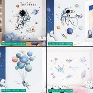 [06 MẪU] Decal tranh dán tường trang trí decor phòng khách hoặc phòng ngủ Du Hành Vũ Trụ