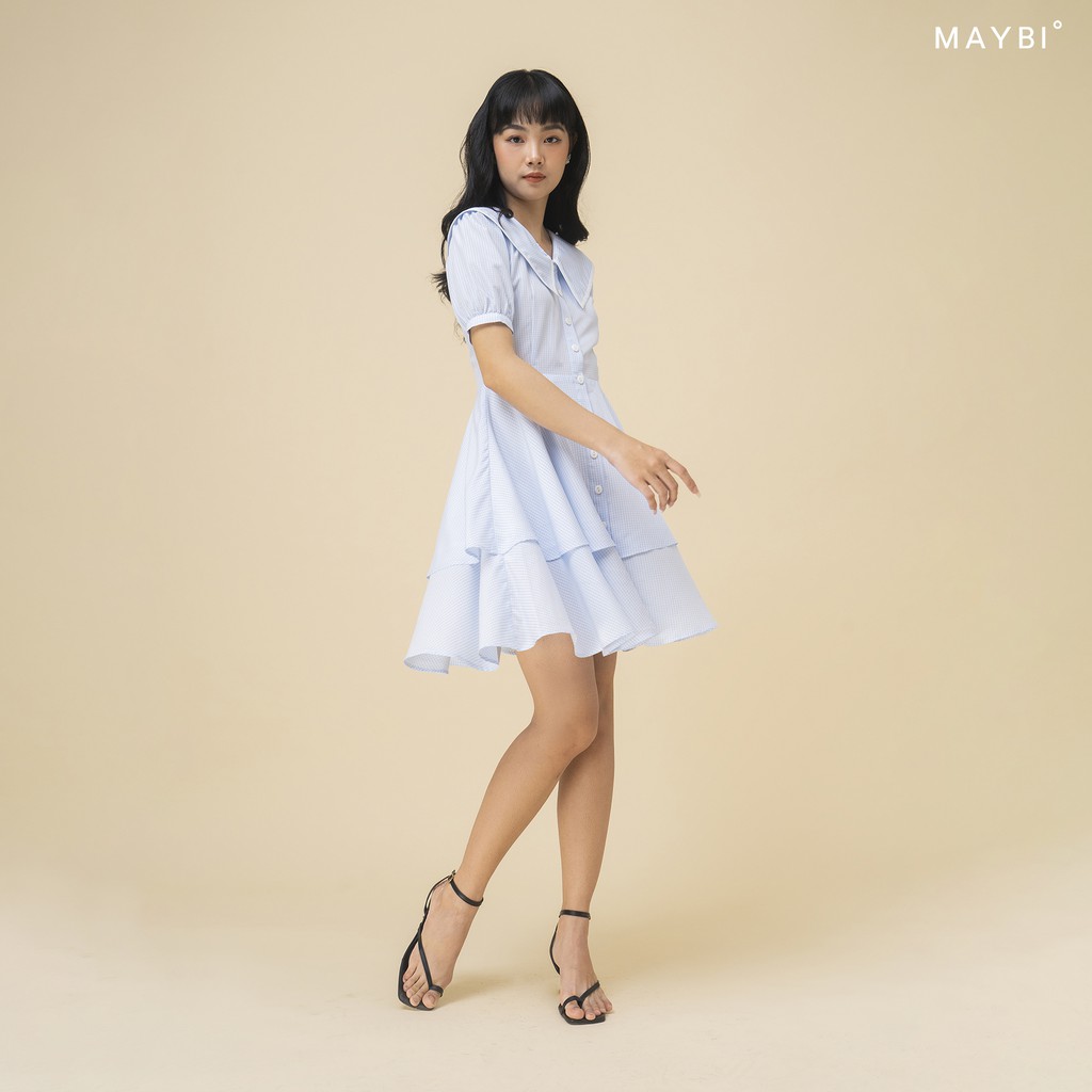 [Mã FAMALLT5 giảm 15% đơn 150k] MAYBI - Đầm caro cổ lá sen lớn 2 tầng