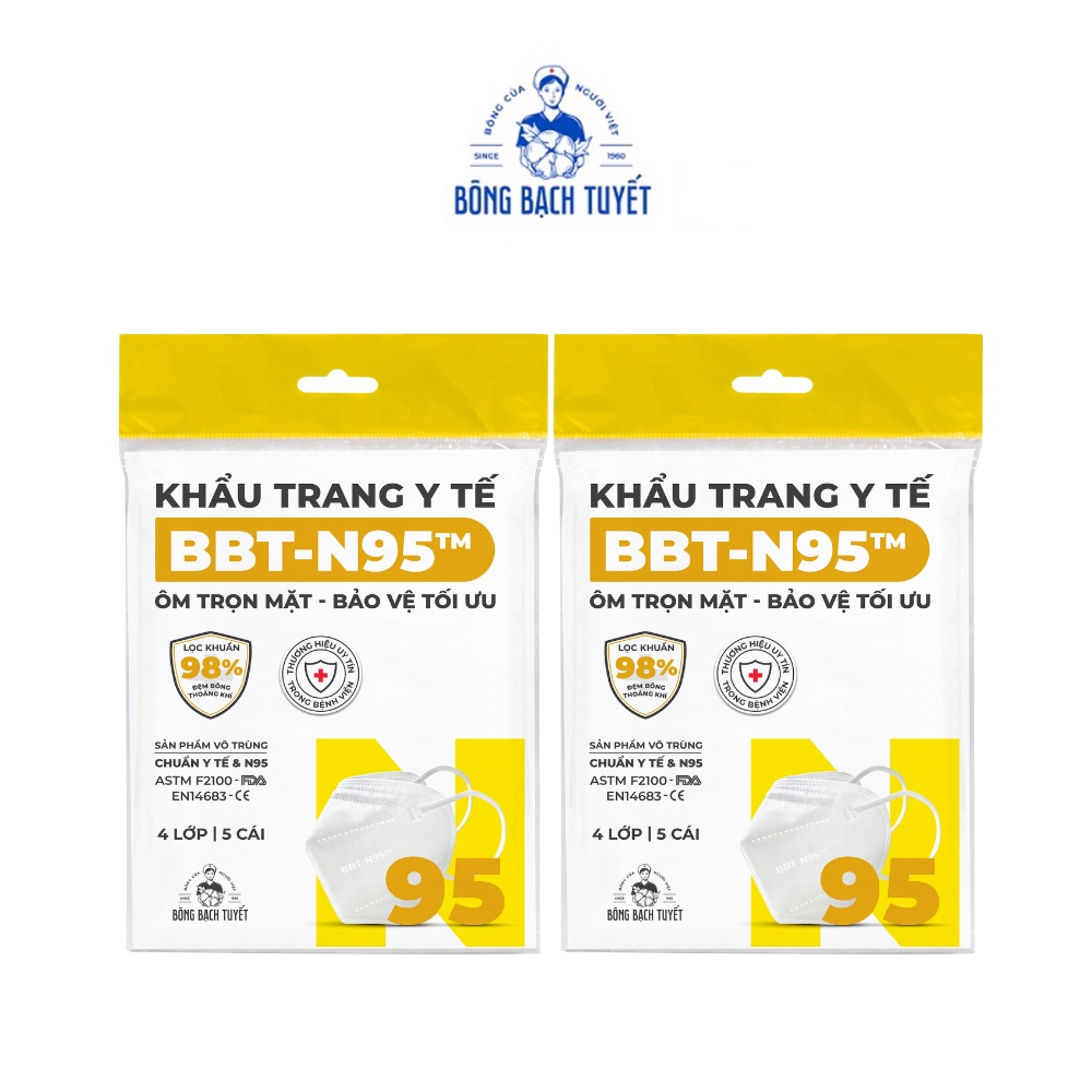 [Hàng tặng không bán V2] Combo 2 gói khẩu trang Bông Bạch Tuyết N95 Trắng (5cái/gói)