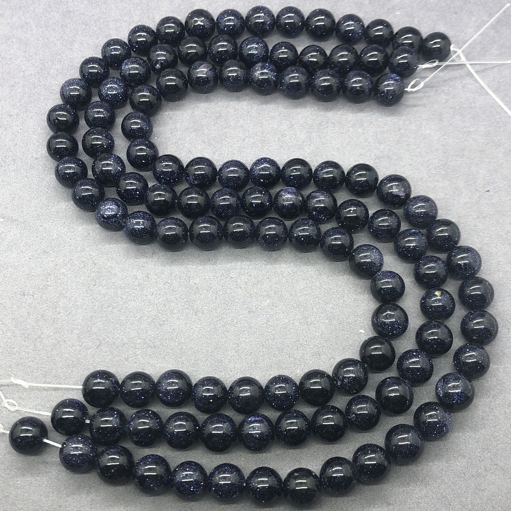 Chuỗi hạt cườm đá xanh lam hình tròn tự nhiên 4-12MM chuyên dụng làm trang sức DIY