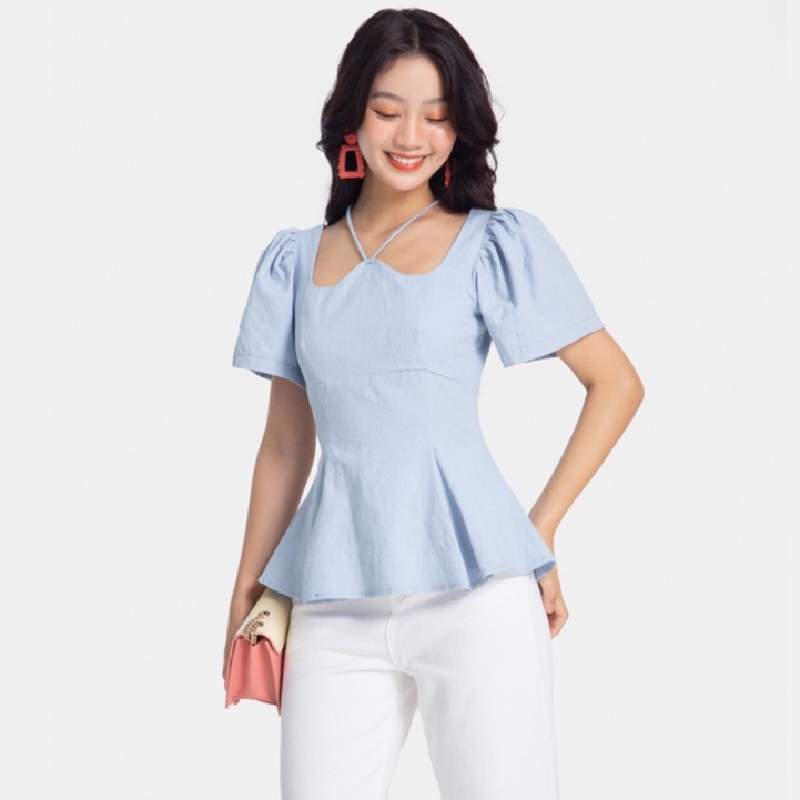 Áo kiểu nữ cổ yếm HNOSS nhún eo tay phồng HNAKI047