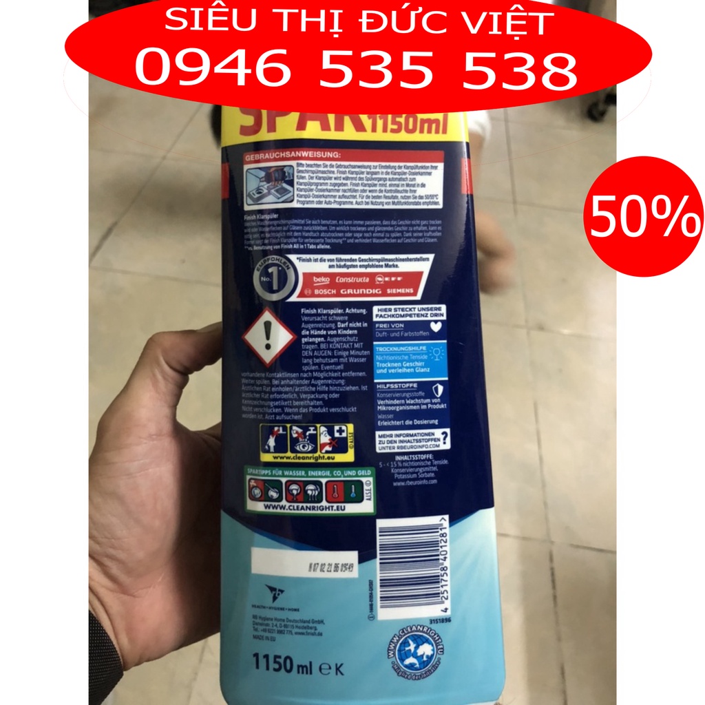 Nước làm bóng chén bát Finish 1150ml trợ xả chuyên dụng