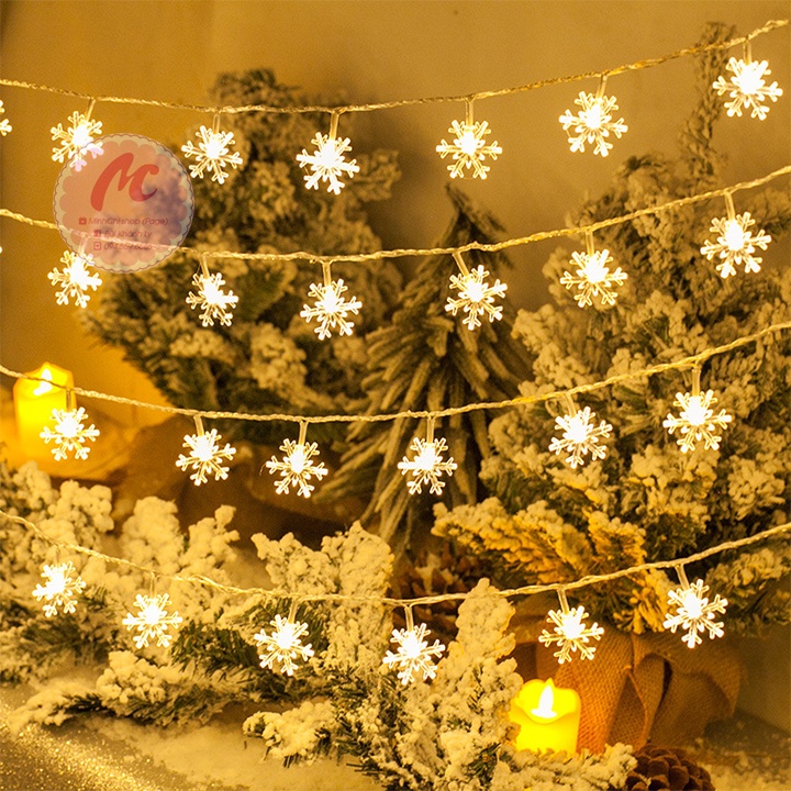 Dây đèn led 15 bông tuyết trang trí decor nhà cửa - dây đèn 3,2m cắm điện,đèn giáng sinh hình ngôi sao, bông tuyết_ 0111