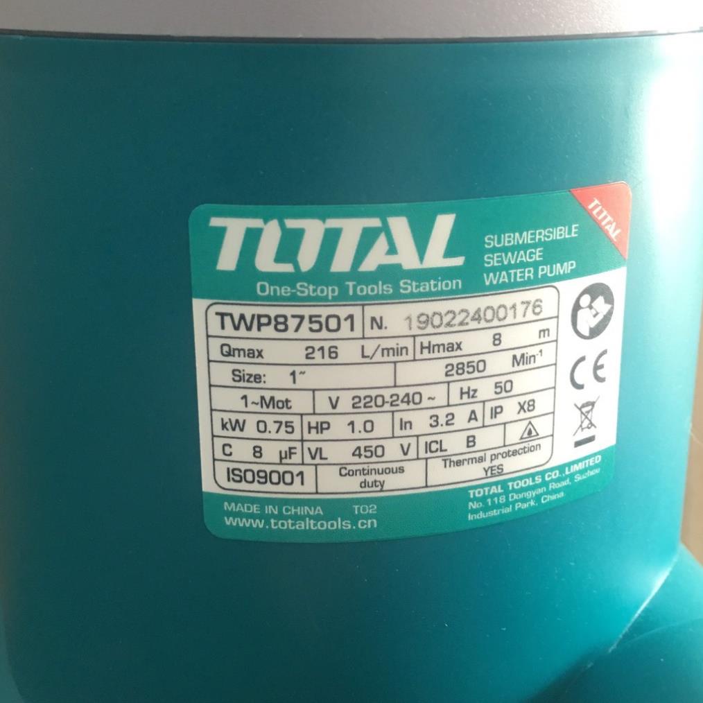 Máy bơm chìm nước thải nước sạch dùng điện 220V 750W 1 Ngựa  Total TWP87501 Vỏ Nhựa