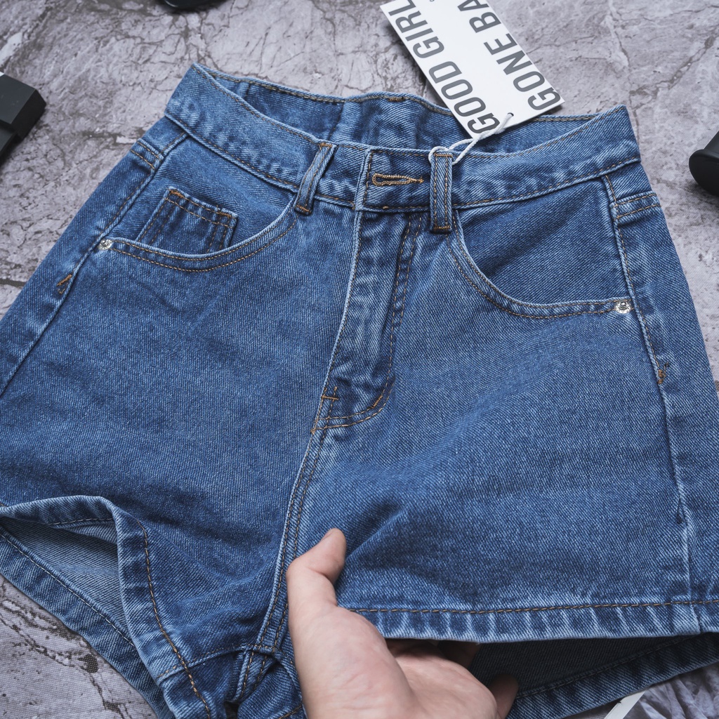 Quần short jean nữ lưng cao phối rách denim cotton, rin ngắn phối rách William - AT93 A