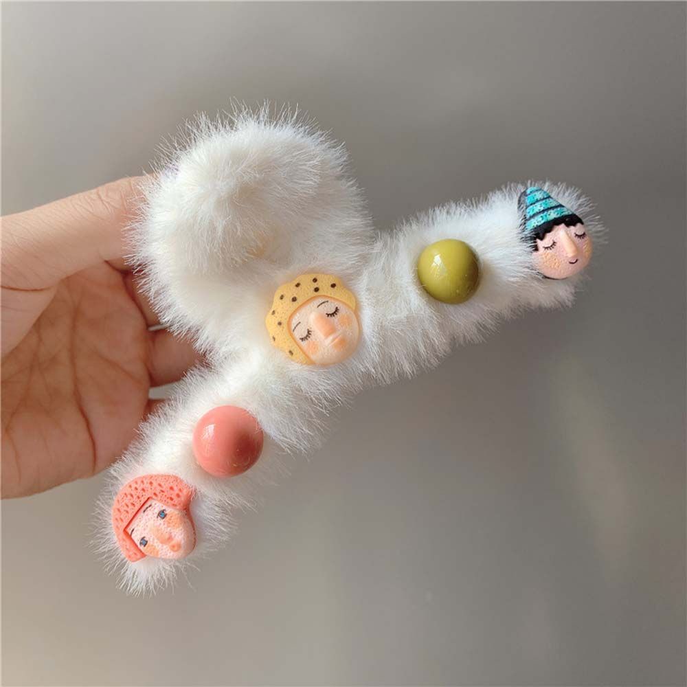 Kẹp tóc acrylic phối lông họa tiết phi hành gia đáng yêu phong cách Hàn Quốc cho nữ