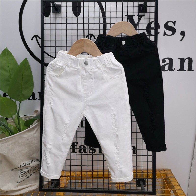 Quần dài kaki đen trắng rách cho bé trai 8-30kg