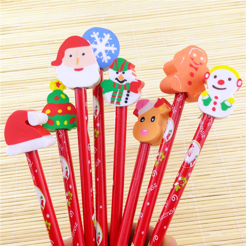 Bút chì gắn đầu tẩy giáng sinh, noel, cây thông, người tuyết cute làm qua tặng và các nhân vật hoạt hình