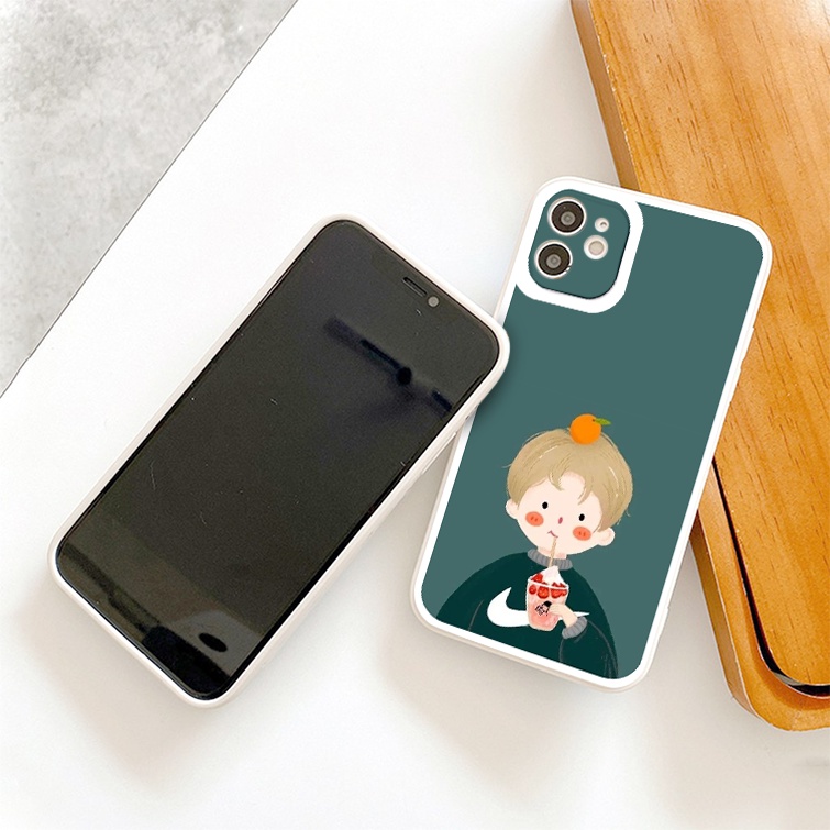 Ốp iphone - Ốp lưng iphone cạnh vuông cặp đôi kem dâu dành cho ip 6 đến 14promax - ng242