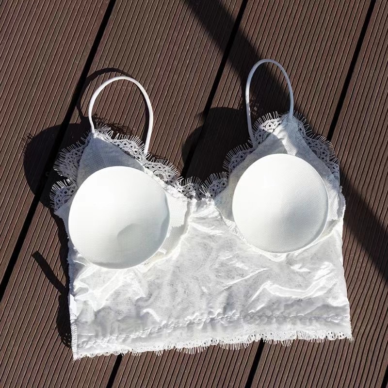 DUNEA Áo hai dây hở lưng phối ren phong cách retro quyến rũ cho nữ