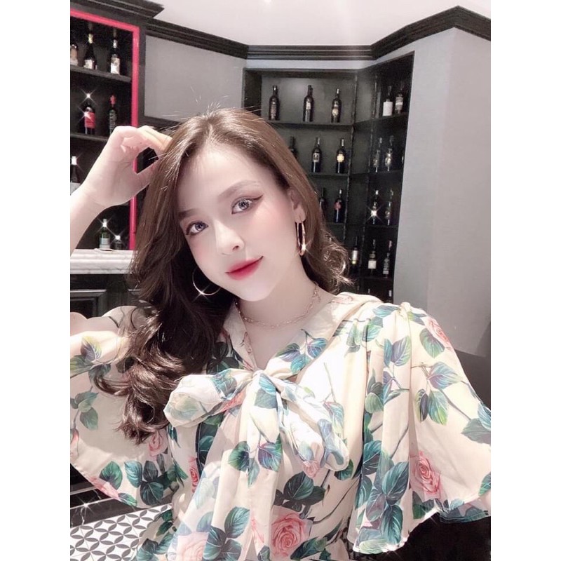 Váy hoa cổ nơ tay xoè | BigBuy360 - bigbuy360.vn