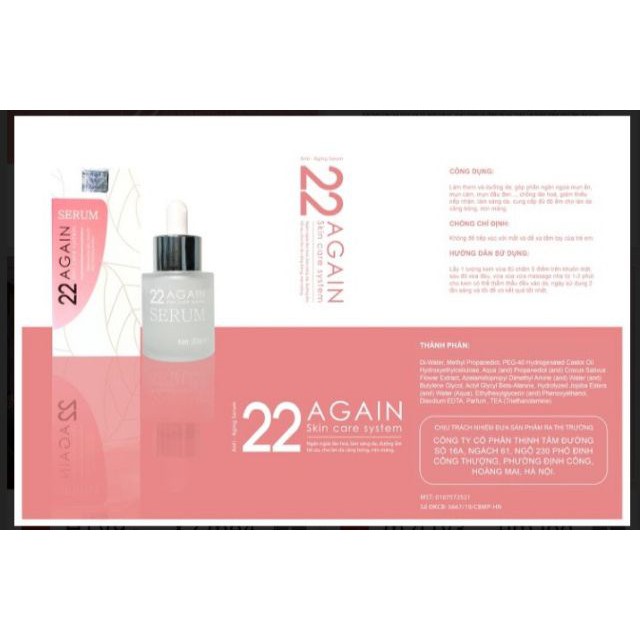Serum 22 again ❤️[ CHÍNH HÃNG ] ❤️ Chống Lão Hóa Dưỡng Trắng Da Mặt Hiệu Quả