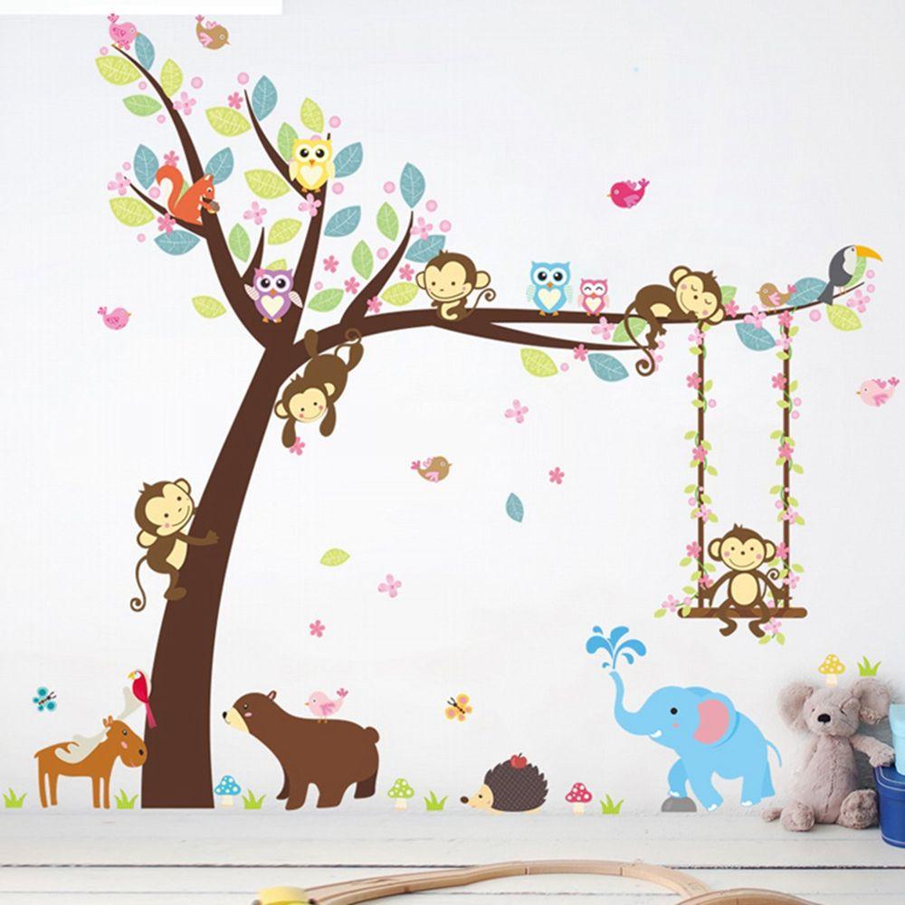 PATRICIA Sticker Dán Tường Họa Tiết Hình Con Thú Theo Phong Cách Hoạt Hình Dùng Trang Trí Phòng Cho Trẻ Nhỏ