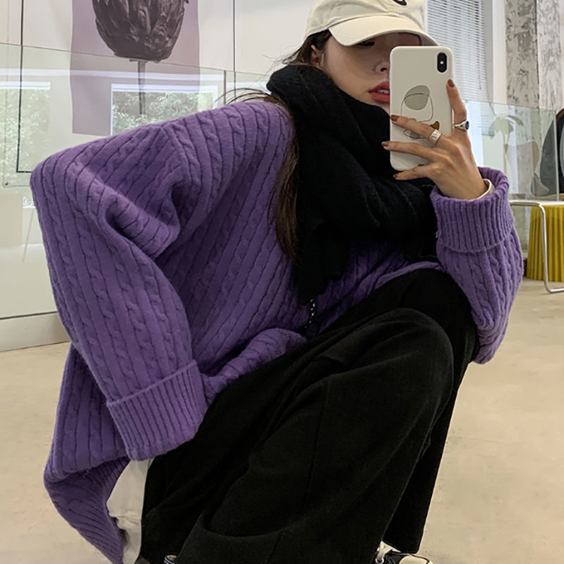 Áo Sweater dáng rộng màu sắc đơn giản trẻ trung phong cách Hàn Quốc cho bạn gái