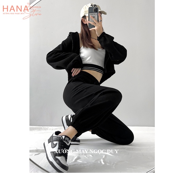 Quần nỉ nữ bo gấu ống rộng dây rút chất vải da cá dày dáng quần jogger nỉ nữ cạp chun mặc tập gym thể thao đi học ở nhà