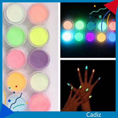 [Hàng mới về] Set 10 hộp bột dạ quang trang trí móng