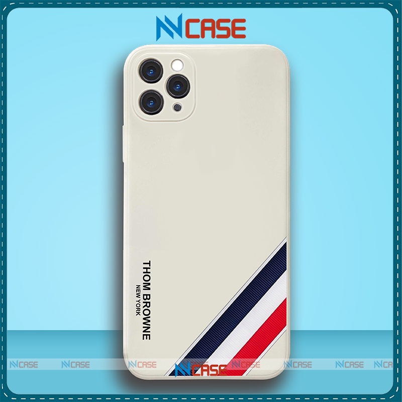 Ốp lưng iPhone Thom Browne cạnh viền vuông silicon mềm dẻo chống sốc cho iphone 6/6s/7/8/X/XS/11/12/13 Pro Plus Max