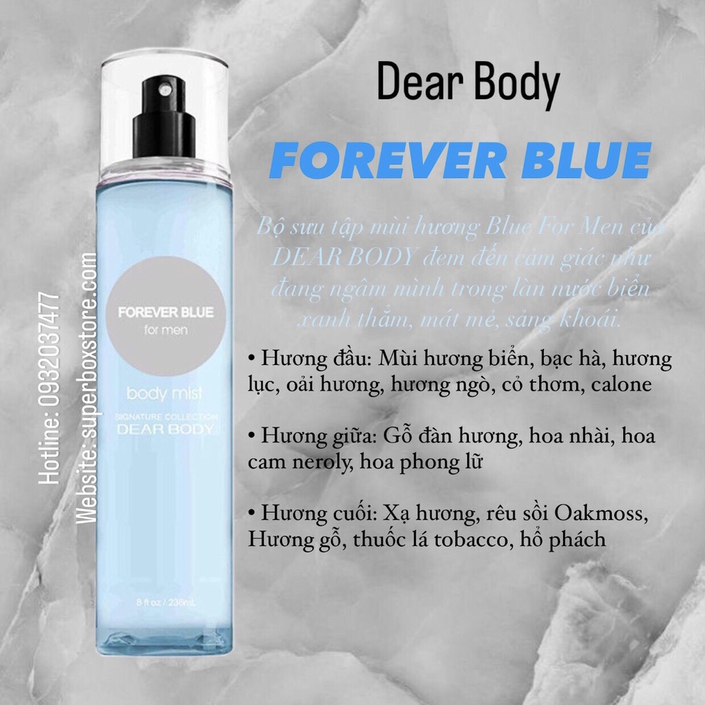 Xịt Thơm Toàn Thân Cho Nam Forever Blue For Men Fine Fragrane Body Mist 236ml