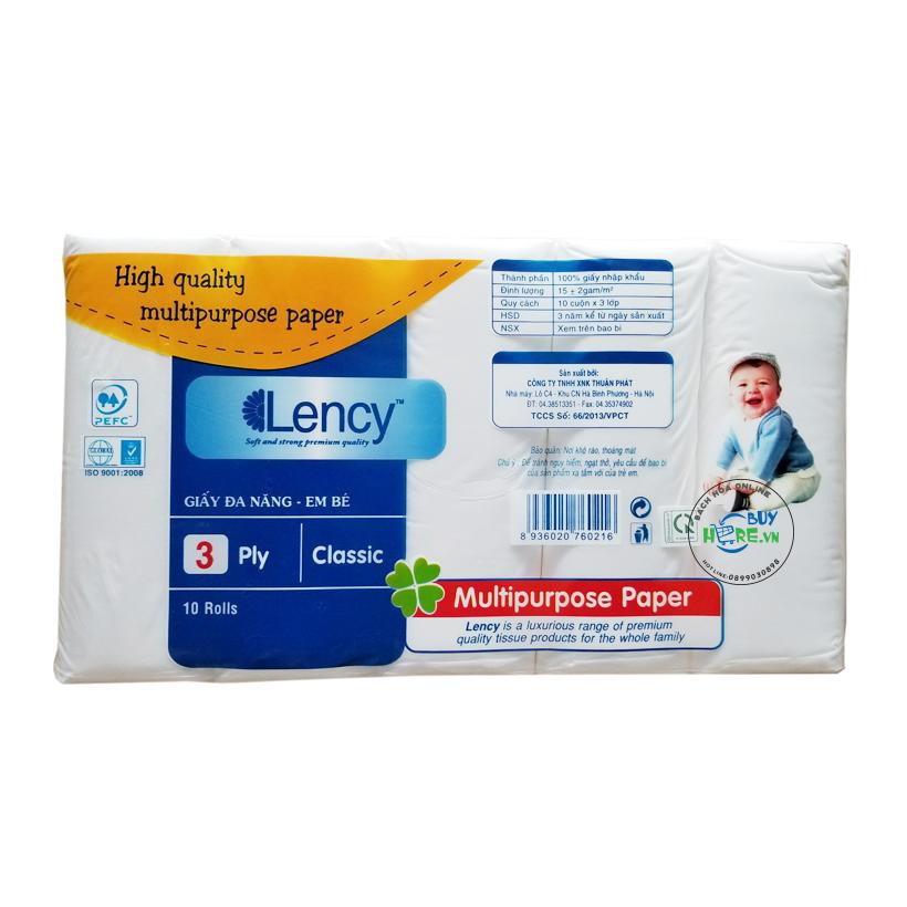 Giấy đa năng Lency baby 10 cuộn 3 lớp