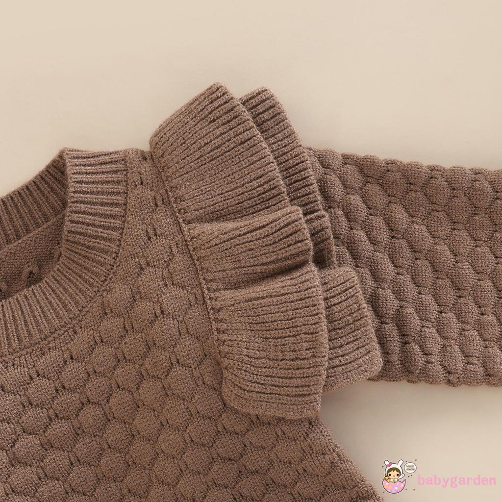 Bộ Áo Liền Quần Tam Giác Tay Dài Phối Bèo Cổ Tròn Thời Trang Cho Bé Gái 0-24 Tháng Tuổi