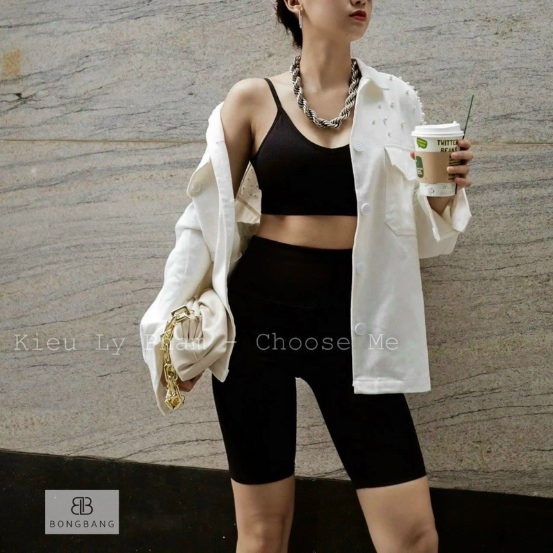 Quần legging ĐÙI cuộn hồng mix tỷ thứ