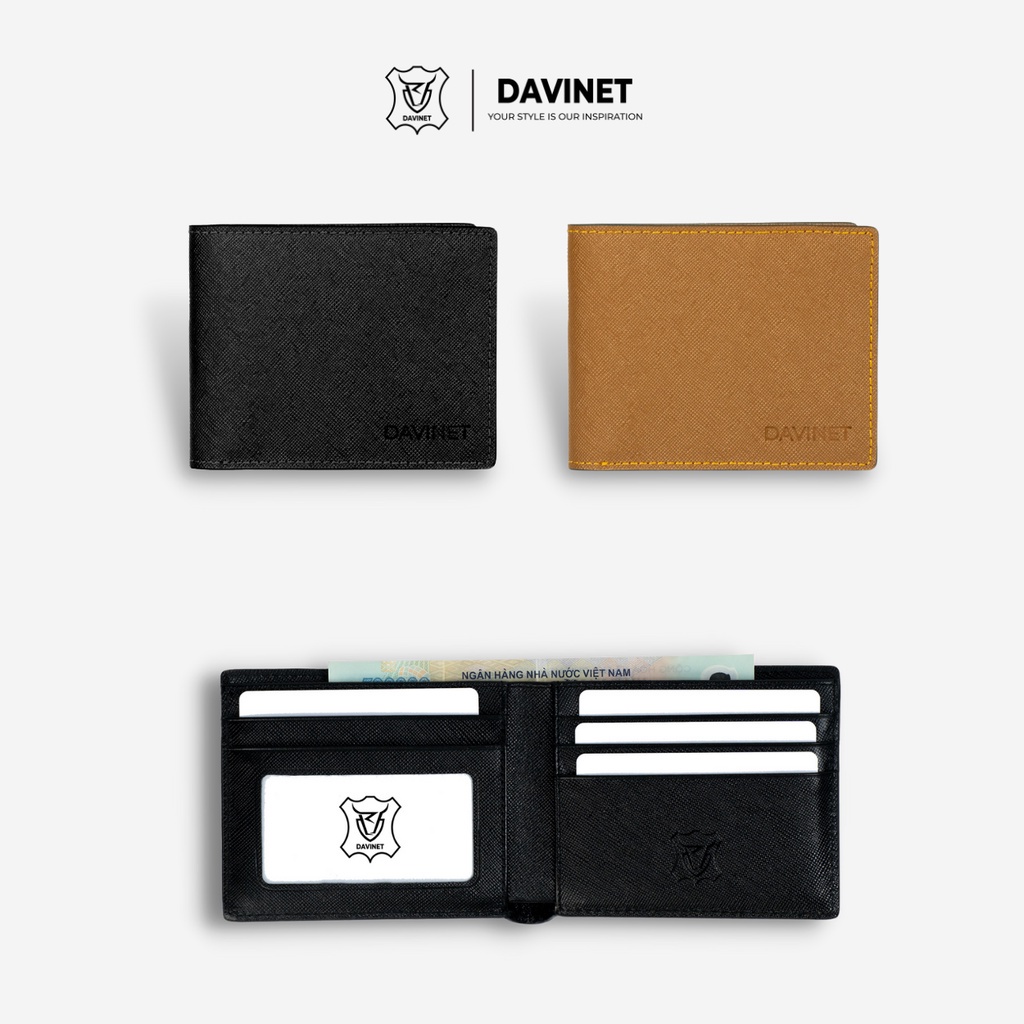 Ví Da Bò Nam Saffiano DAVINET Vm21-04 Chống Nước Sang Trọng Hàng Đẹp,Bảo Hành 5 Năm