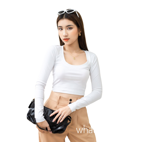 [Mã WASKT304 giảm 15% tối đa 30K đơn 99K] Áo Croptop cổ tròn tay dài | BigBuy360 - bigbuy360.vn