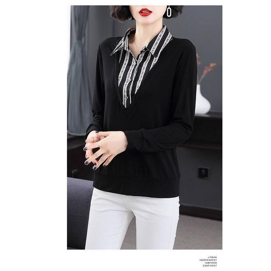 Áo thun tay dài dáng rộng thời trang cho phụ nữ trung niên