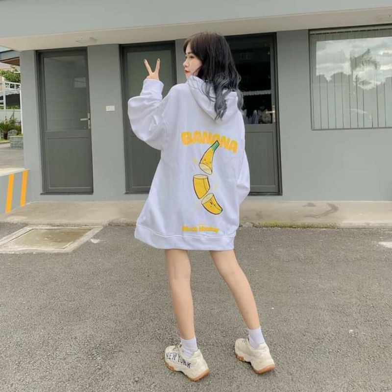 [Free Ship] Áo khoác nỉ dây kéo form rộng  BANANA ulzzang (ẢNH THẬT)