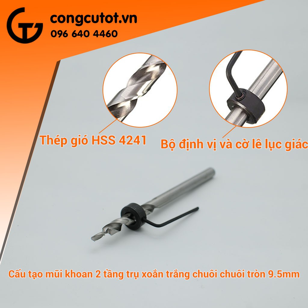 Mũi khoan 2 tầng trụ xoắn trắng chuôi tròn 9.5mm
