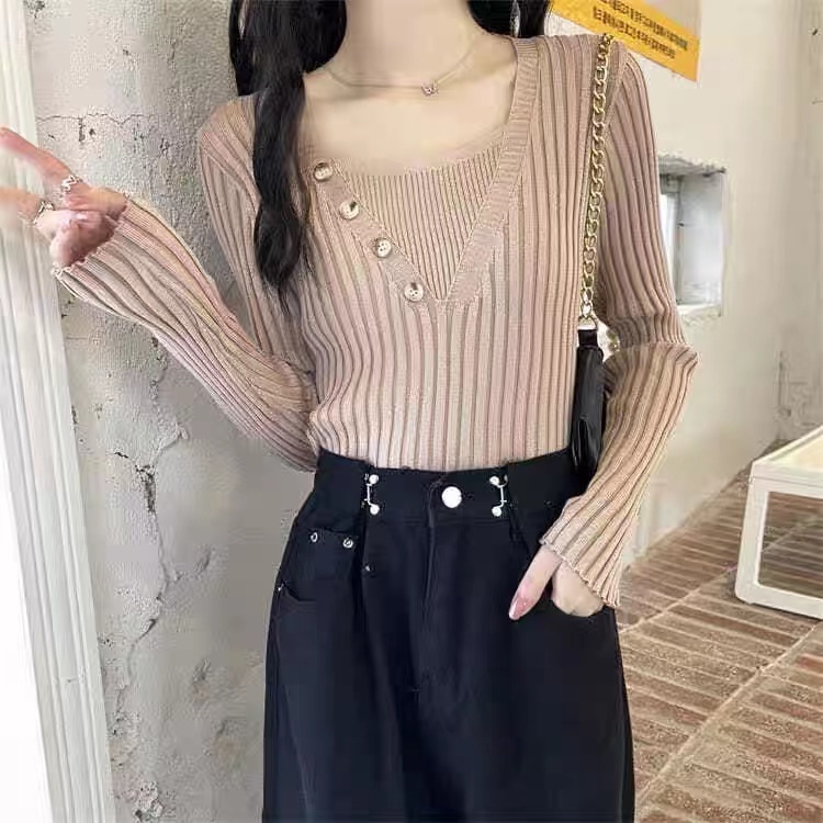 NRVP Áo Sweater Dệt Kim Dài Tay Thiết Kế Mới Thời Trang Theo Phong Cách Hàn Quốc Cho Nữ