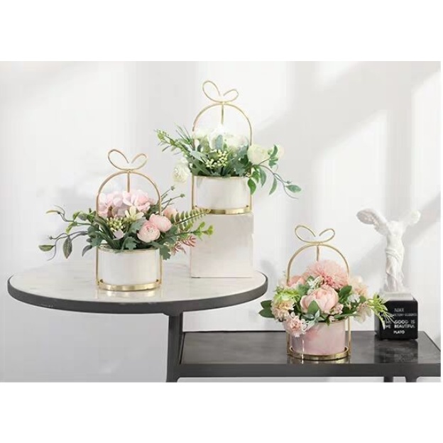 Lẵng hoa sắt decor tròn nơ LAHS5 giỏ hoa treo tường trang trí nhà cửa