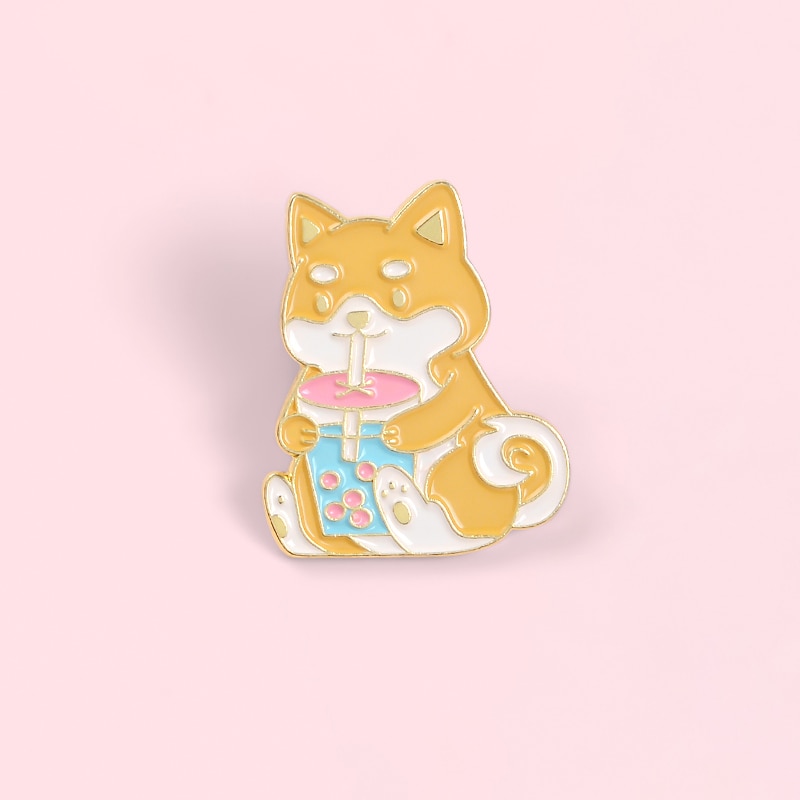 Ghim cài áo QIHE JEWELRY hình chú chó Shiba hoạt hình thích hợp làm quà tặng cho bạn bè