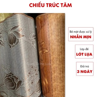Chiếu trúc tăm vân gỗ in hoa lót lụa cao cấp