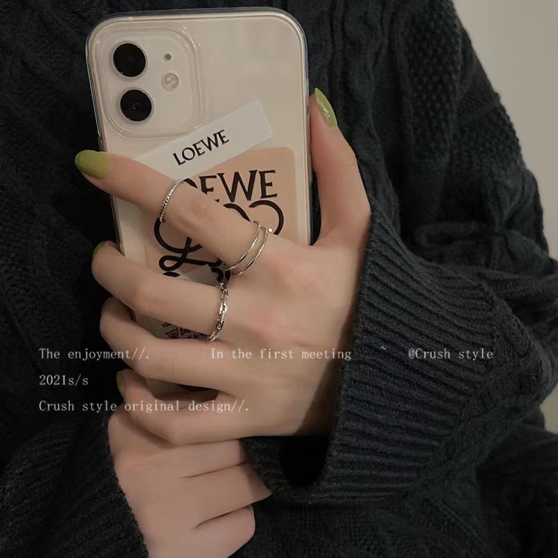 iF YOU Set 5 Nhẫn Mạ Bạc Kiểu Gợn Sóng Thời Trang Hàn Quốc Cho Nữ