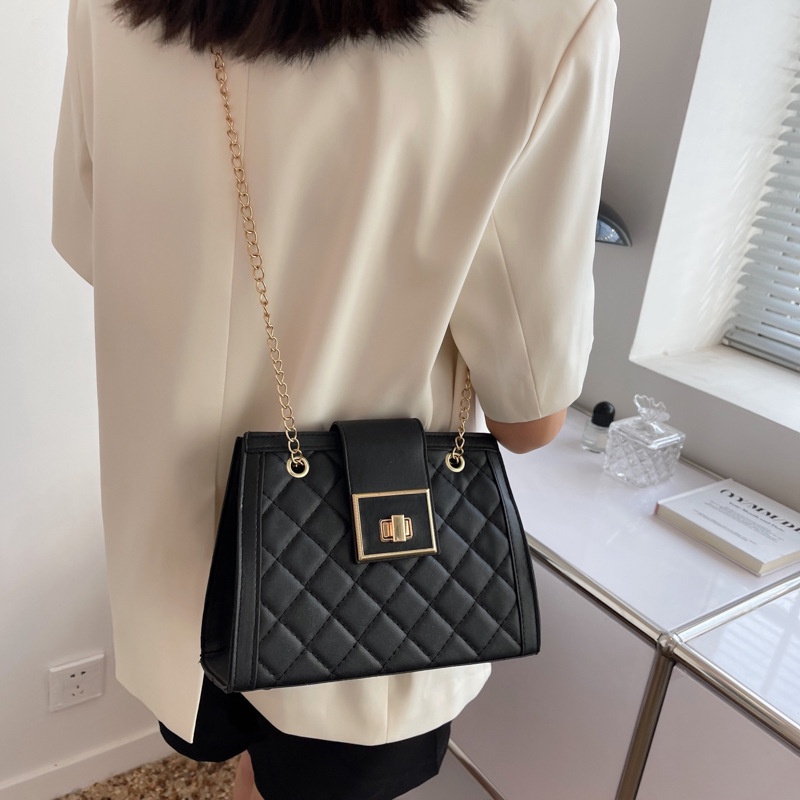 Túi Đeo JASMIN NOIR Chéo Nắp Gập Họa Tiết Caro Phối Dây Xích Thời Trang Cho Nữ