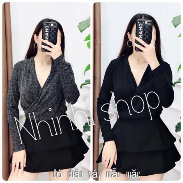 Áo nhũ ánh kim cổ chéo, Áo kiểu dài tay vạt chéo siêu đẹp AK1294 - NhiNhi Shop New