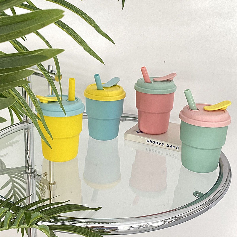 Bình Nước Silicone 400ML Kèm Ống Hút