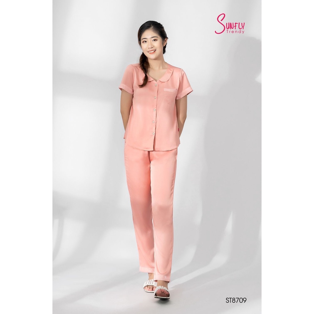ST8709 - BỘ PIJAMAS LỤA ÁO CỘC QUẦN DÀI