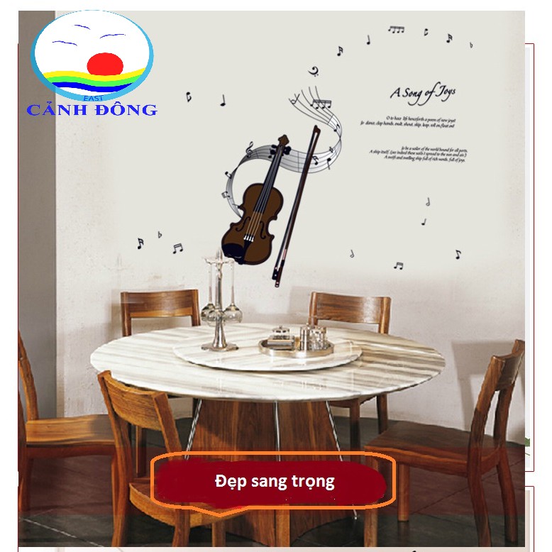Decal dán tường âm nhạc cây đàn vĩ cầm trang trí phòng sang trọng dán được trên kính, gỗ