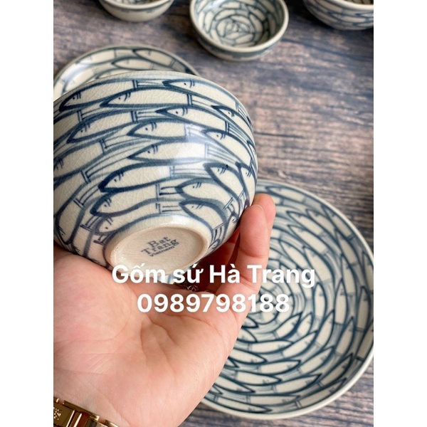 Các món bát đĩa lẻ của bộ bát đĩa gốm sứ Bát Tràng cao cấp men rạn vẽ cá đàn
