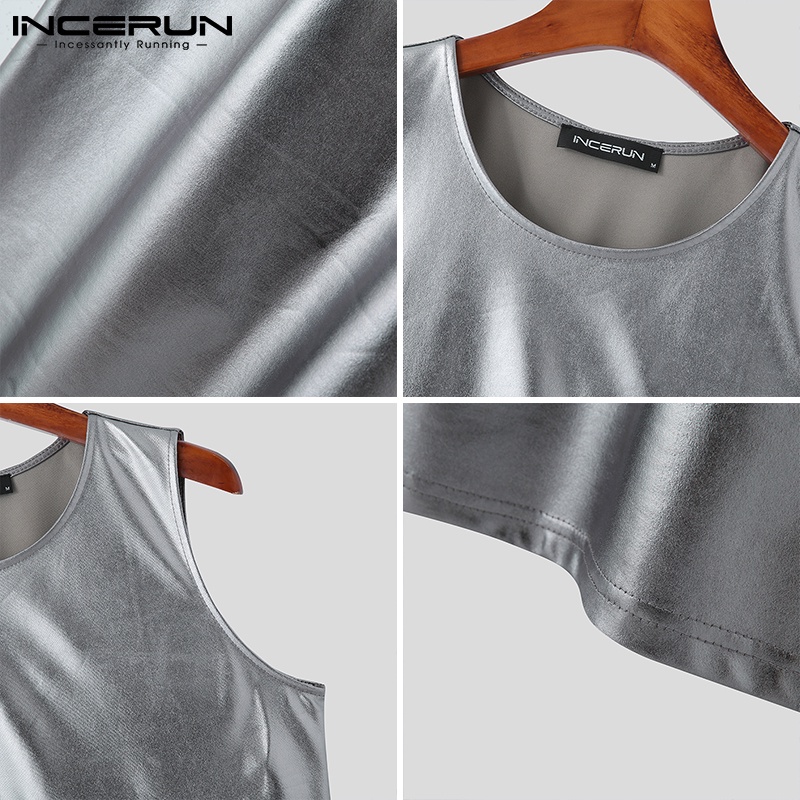 Áo thun ba lỗ INCERUN cổ tròn màu trơn thời trang cho nam