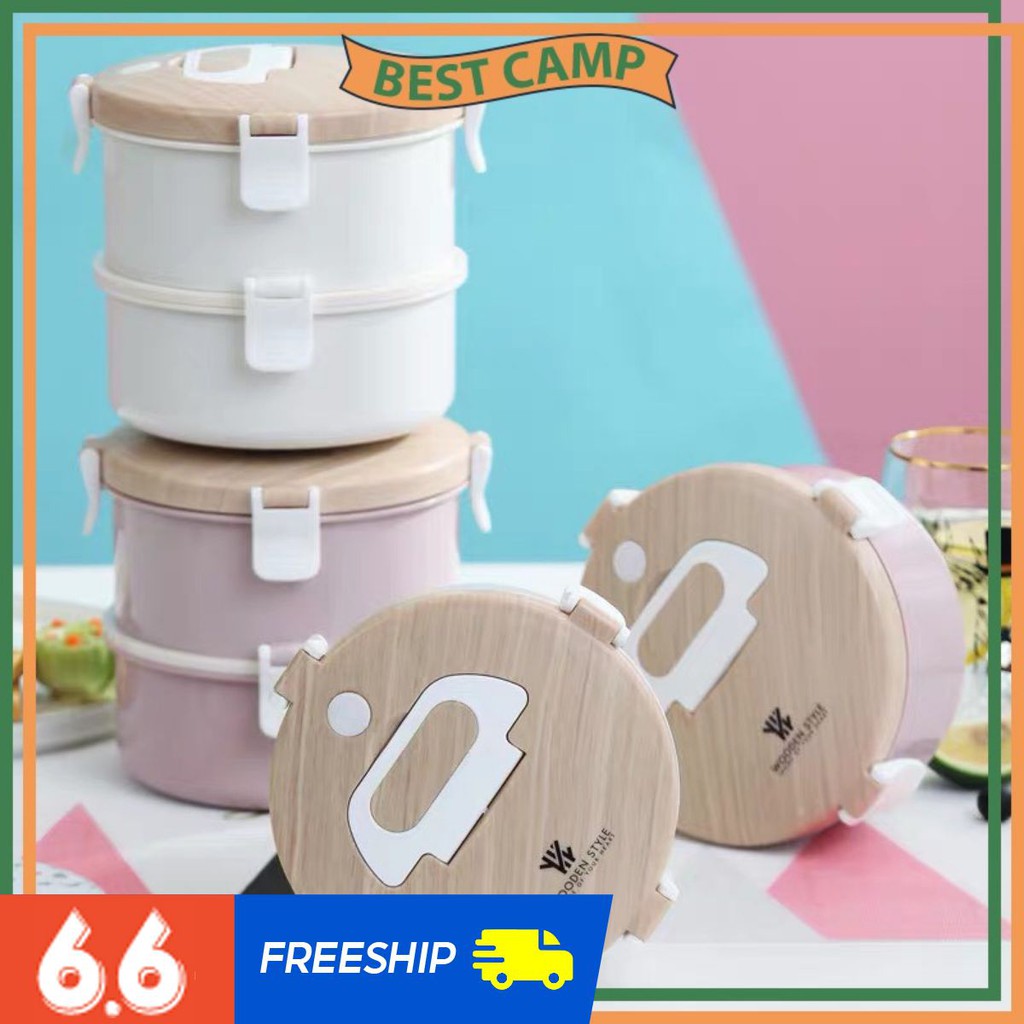 Hộp Cơm Giữ Nhiệt 2 Tầng INOX 304 Hình Tròn 1.6L