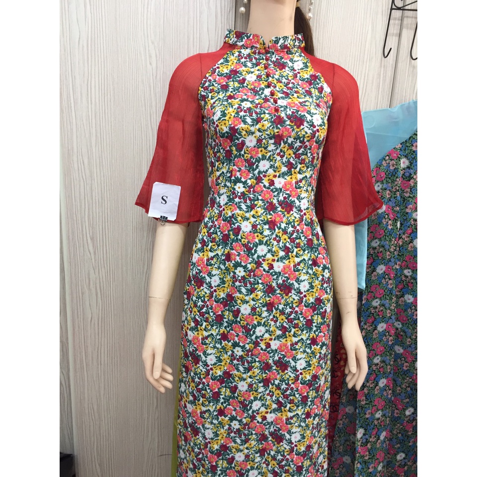 Áo dài hoa nhí tay phối voan còn 1 bộ em sale rẻ nhất quả đất